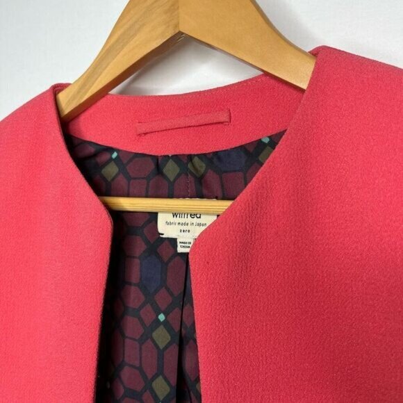 Aritzia Wilfred Women's Size 0 Long Sleeve Exquis Crepe Open Front Blazer Coral - Picture 4 of 13